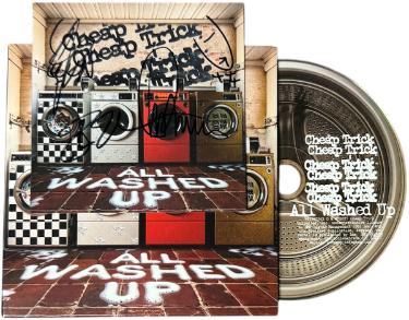Cheap Trick Autographed 2025 All Washed Up 4x4 Art Card Insert/CD- 3 sigs- COA (Rick Nielsen/Tom Petersson/Robin Zander) - CTBL_044480-Powers Sports Memorabilia
