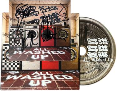 Cheap Trick 2025 All Washed Up 4x4 Art Card Insert/CD- 3 sigs- COA (Rick Nielsen/Tom Petersson/Robin Zander) - Autographed-Powers Sports Memorabilia