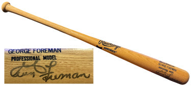 George Foreman Autographed Rawlings Big Stick Player Engraved Pro Model Baseball Bat ?Çô Beckett Rev (HOF/Gold Medal)-Powers Sports Memorabilia