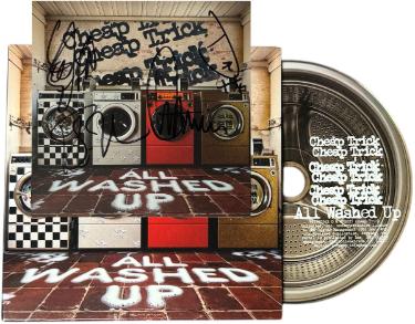 Cheap Trick 2025 All Washed Up 4x4 Art Card Insert/CD- 3 sigs- COA (Rick Nielsen/Tom Petersson/Robin Zander) - CTBL_044494 - Autographed-Powers Sports Memorabilia
