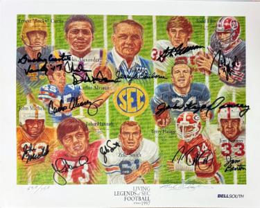 1997 Living Legends of SEC Football Autographed 16x13.5 Print-13 Sigs COA Jerry Claiborne/ Carlos Alvarez/Terry Hoage/John Hannah-Powers Sports Memorabilia