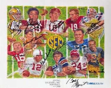 1998 Living Legends of SEC Football Autographed 16x13.5 Print-12 Sigs Beckett Archie Manning/Bert Jones/Pat Sullivan/John Rausch-Powers Sports Memorabilia
