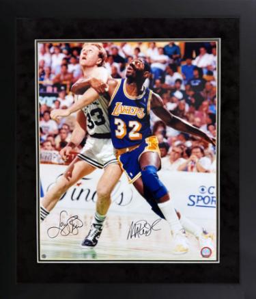 Magic Johnson/Larry Bird dual Autographed NBA 16 x 20 Photograph Custom Framing- Steiner Sports Hologram/COA (Lakers/Celtics/HOF)-Powers Sports Memorabilia