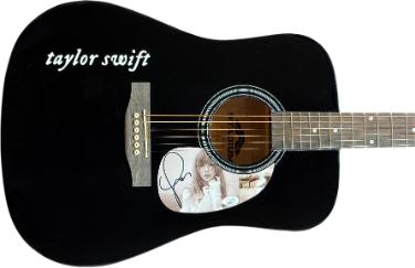 Taylor Swift Autographed Tortured Poets Cut Black 41" Acoustic Guitar- JSA #AM34896 (CD Autographed Cut/Pick Guard)-Powers Sports Memorabilia