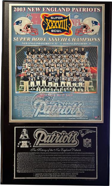 New England Patriots 2003 Super Bowl 38 Champion Healy Plaque 13x22 Vs Panthers-Powers Sports Memorabilia