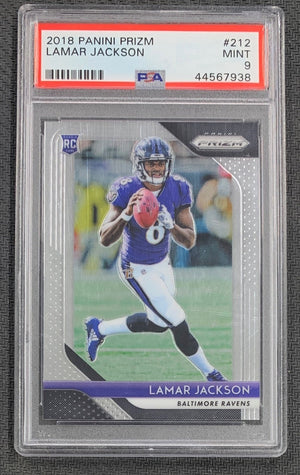 Lamar Jackson 2018 Panini Prizm Football Rookie Card RC #212 Graded PSA 9-Powers Sports Memorabilia