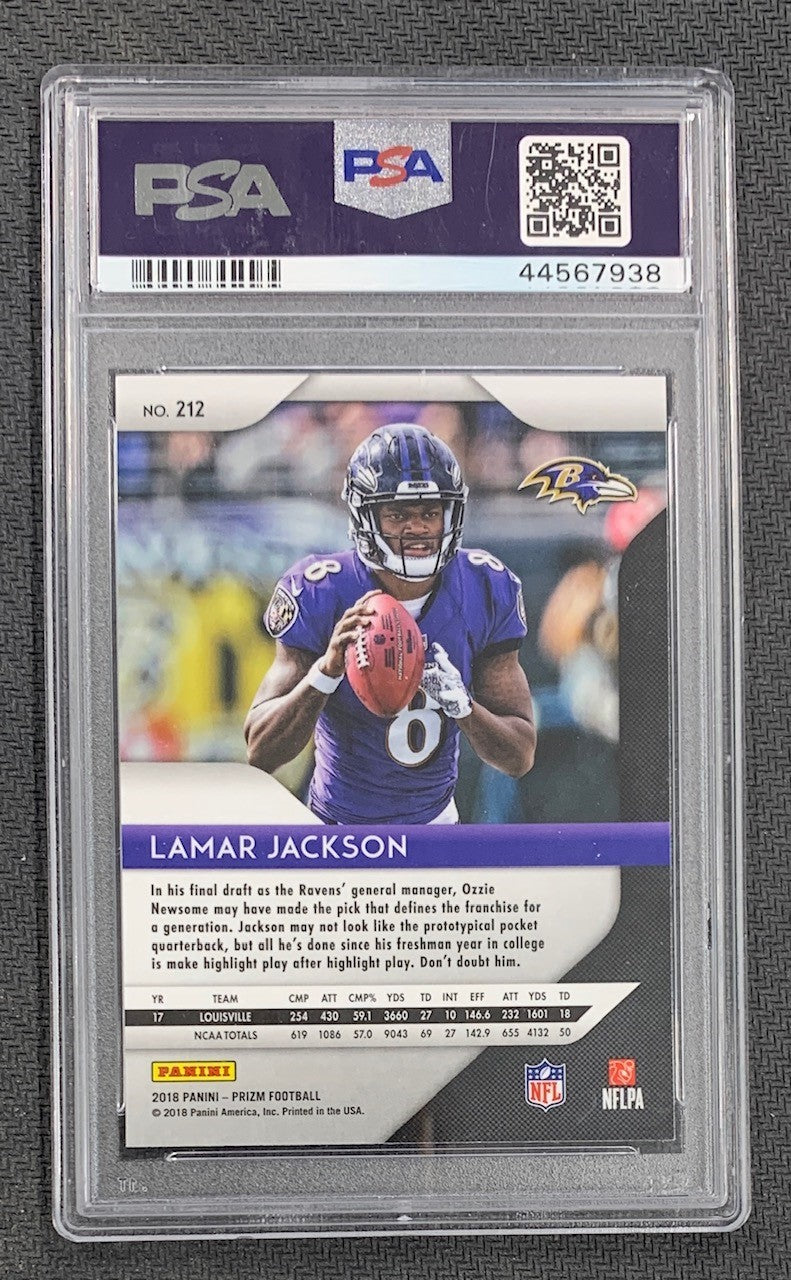 Lamar Jackson 2018 Panini Prizm Football Rookie Card RC #212 Graded PSA 9-Powers Sports Memorabilia