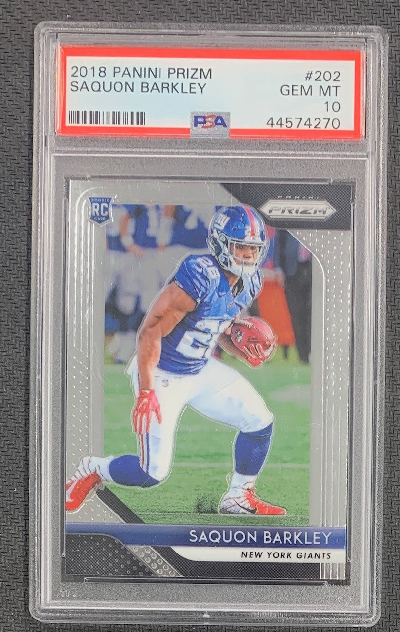 Saquon Barkley 2018 Panini Prizm Football Rookie Card #202 Graded PSA 10-Powers Sports Memorabilia