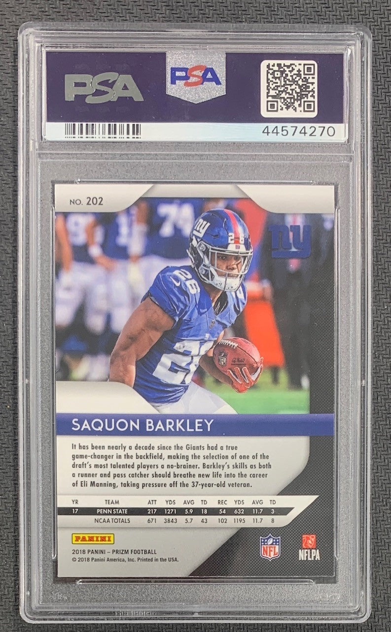 Saquon Barkley 2018 Panini Prizm Football Rookie Card #202 Graded PSA 10-Powers Sports Memorabilia