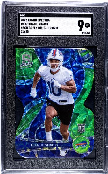 Khalil Shakir 2022 Panini Spectra Neon Green Die-Cut Prizm Rookie Card (RC) #177- /30- SGC Graded 9 Mint (Buffalo Bills)-Powers Sports Memorabilia