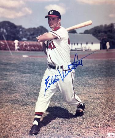 Eddie/Ed Mathews Autographed Milwaukee Braves MLB 8x10 Photo minor dings- COA (HOF) - CTBL_044630-Powers Sports Memorabilia
