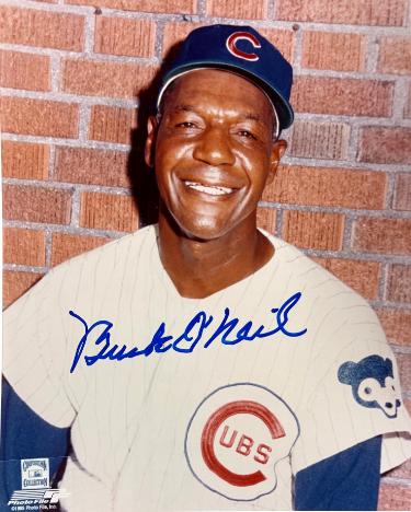 Buck O'Neil Autographed Chicago Cubs MLB 8x10 Photo minor dings- COA/Show Ticket/Negro League/Monarchs/HOF-Powers Sports Memorabilia