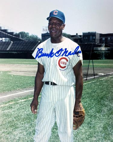 Buck O'Neil Autographed Chicago Cubs 8x10 Photo minor dings- COA/Show Ticket/Negro League/Monarchs/HOF-Powers Sports Memorabilia