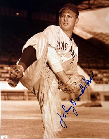 Johnny Vander Meer Autographed Cincinnati Reds MLB Licensed 8x10 Photo minor dings- COA (1940 WS/4XAS/Dutch Master)-Powers Sports Memorabilia