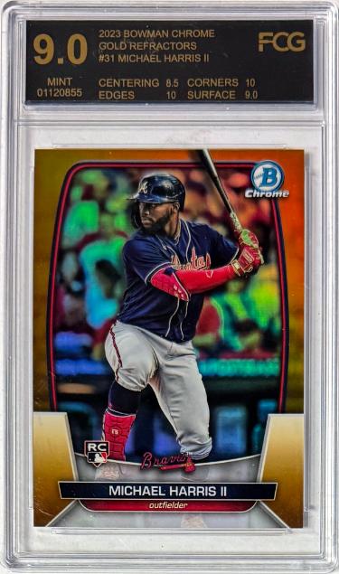 Michael Harris II 2023 Bowman Chrome Gold Refractor Rookie Card (RC) 25/50- FCG Graded 9 Mint (Atlanta Braves)-Powers Sports Memorabilia
