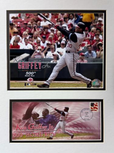 Ken Griffey, Jr. 2004 500th Homerun Photo 12x16 Custom Matted w/ First Day Of Issue Stamp Cache/Envelope (6/20/2004)/Cincinnati-Powers Sports Memorabilia