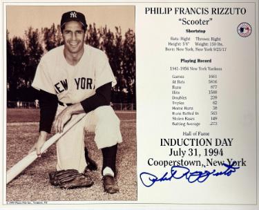 Phil Rizzuto Autographed MLB Licensed Hall of Fame Induction Day 8x10 Photo/Card imperfect- COA (HOF)-Powers Sports Memorabilia