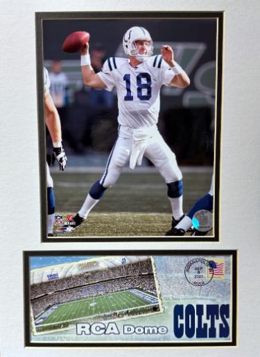 Peyton Manning 2007 Indianapolis Colts/RCA Dome USPS Stamped Cache/Envelope (9/6/2007) with Photograph Custom Matted 12x16- NEW-Powers Sports Memorabilia