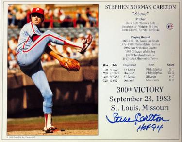 Steve Carlton Autographed Philadelphia Phillies MLB Licensed 300th Victory September 23, 1983 8x10 Photo/Card HOF 94- Tuff Stuff COA - CTBL_044689-Powers Sports Memorabilia