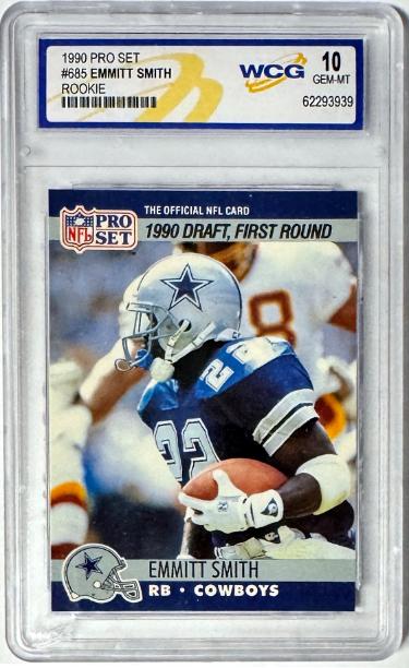 Emmitt Smith 1990 Pro Set Rookie Card (RC) #685- WCG Graded 10 Gem Mint (Dallas Cowboys/HOF)-Powers Sports Memorabilia