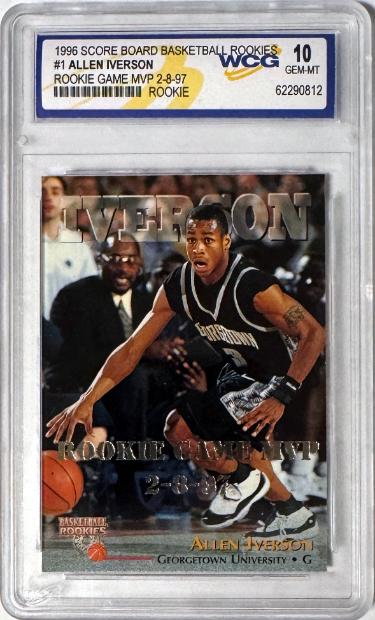 Allen Iverson 1996 Score Board Rookies Card #1- WCG Graded 10 Gem Mint (Georgetown Hoyas)-Powers Sports Memorabilia