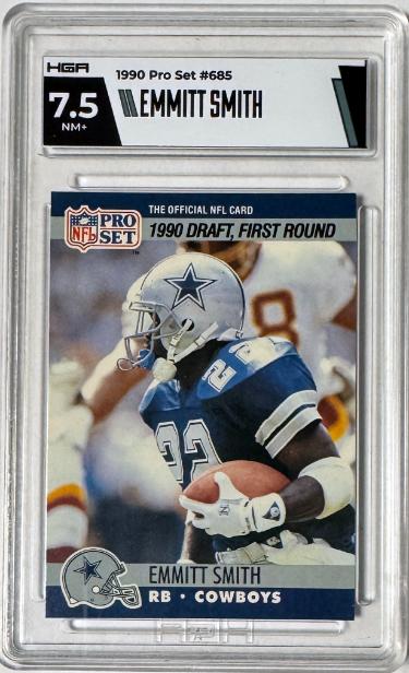 Emmitt Smith 1990 Pro Set Rookie Card (RC) #685- HGA Graded 7.5 NM+ (Dallas Cowboys)-Powers Sports Memorabilia