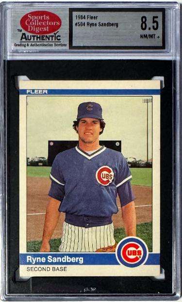 Ryne Sandberg 1984 Fleer Card #504- SCD 8.5 NM/MT+ with Subgrades (Chicago Cubs)-Powers Sports Memorabilia