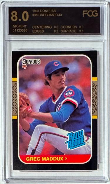 Greg Maddux 1987 Donruss Rated Rookie Card (RC) #36- FCG Graded 8 NR-MINT (Cubs/Braves/HOF)-Powers Sports Memorabilia
