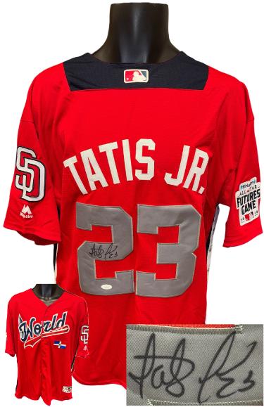 Fernando Tatis Jr Autographed World Authentic Majestic Coolbase 2018 All-Star Game Red Jersey (Size XL) #23 inscription-JSA Authentic-Powers Sports Memorabilia
