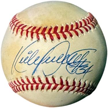 Kirby Puckett Autographed Official Rawlings ROAL American League Baseball #34 toned- Beckett Review (Twins/HOF)-Powers Sports Memorabilia