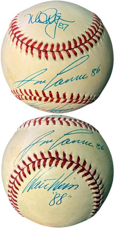 Jose Canseco/Mark McGwire/Walt Weiss triple Autographed Rawlings OFC American League Baseball AL ROY Winners- tone spots- Beckett Rev-Powers Sports Memorabilia