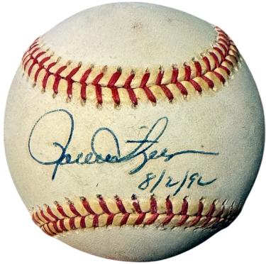 Rollie Fingers Autographed Rawlings Official American League Baseball 8-2-92 (HOF) imperfect- COA (Oakland A's)-Powers Sports Memorabilia