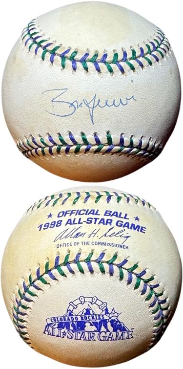Ben Grieve Autographed Rawlings Official 1998 All Star Logo Baseball toned- COA (98 ROY)-Powers Sports Memorabilia