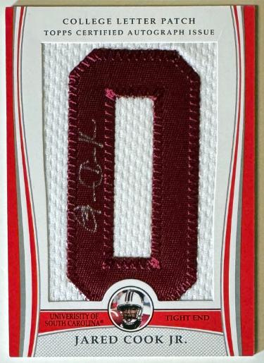 Jared Cook Autographed 2009 Bowman Draft Picks Rookie College Letter Patch Auto Card #LAP-JC- /90 (South Carolina Gamecocks)-Powers Sports Memorabilia