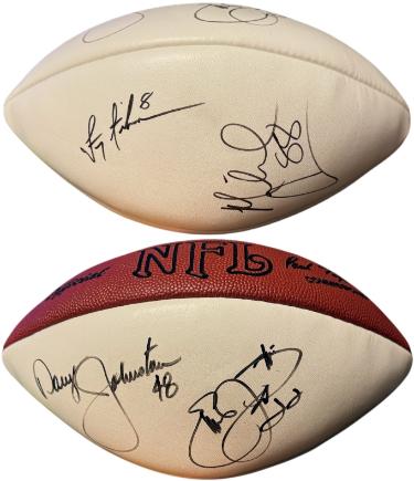 Dallas Cowboys HOF Greats Wilson NFL White Panel Football 4 sig- Emmitt Smith/Troy Aikman/Michael Irvin/Daryl Johnston- Beckett-Powers Sports Memorabilia