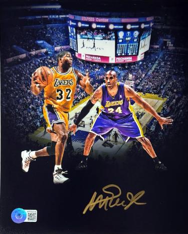 Magic Johnson Autographed Los Angeles Lakers 8x10 Photo - Beckett Witnessed (w/Kobe Bryant)-Powers Sports Memorabilia