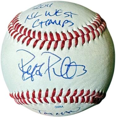 Ryan Roberts Autographed Rawlings Official League Baseball dual TATMAN/2011 NL West Champs- COA-Powers Sports Memorabilia