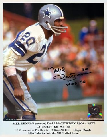 Mel Renfro Autographed Dallas Cowboys NFL Licensed Stat Photo #20 HOF 96- COA/Show Ticket - CTBL_045040-Powers Sports Memorabilia