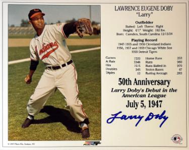 Larry Doby Autographed Cleveland MLB Licensed 50th Anniversary Debut in the American League July 5, 1947 8x10 Photo/Card- COA - CTBL_045072-Powers Sports Memorabilia