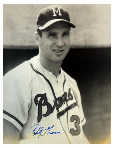 Bobby Thomson Autographed Milwaukee Braves 8x10 Photo imperfect- Stacks of Plaques COA (Staten IL Scot)-Powers Sports Memorabilia