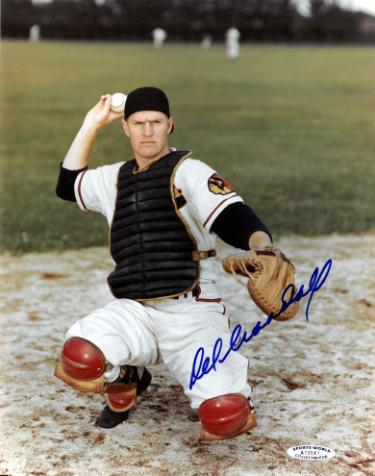 Del Crandall Autographed Milwaukee Braves MLB Licensed 8x10 Photo Ding- Sports World Collectibles/COA (11X All Star/1957 WS Champ)-Powers Sports Memorabilia