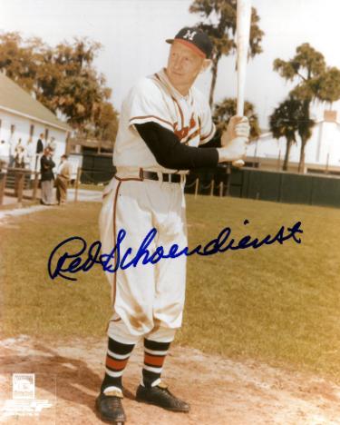 Red Schoendienst Autographed Milwaukee Braves MLB Licensed 8x10 Photo- COA/Show Ticket (HOF)-Powers Sports Memorabilia