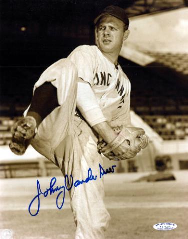Johnny Vander Meer Autographed Cincinnati Reds MLB Licensed 8x10 Photo minor dings- Sports World Collectibles COA (1940 WS/4XAS)-Powers Sports Memorabilia