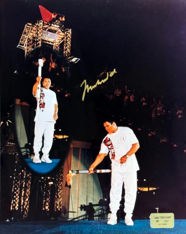 Muhammad Ali Autographed 16x20 Photo 1996 Atlanta Olympics Torch Lighting- /1996- Beckett/Ali/Prince COA w/VHS Tape of Signing - CTBL_045134-Powers Sports Memorabilia