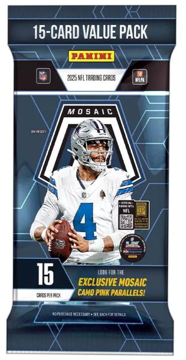 2025 Panini Mosaic NFL Football 15 Card Value FAT Pack- New/Factory Sealed (Camo Pink)-Powers Sports Memorabilia