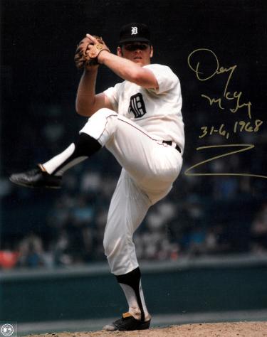 Denny McLain Autographed Detroit Tigers MLB Licensed 8x10 Photo w/ 31-6, 1968 imperfect- COA-Powers Sports Memorabilia
