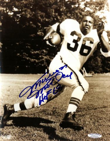 Marion Motley Autographed Cleveland Browns NFL 8x10 Photo w/ HOF 68 imperfect- COA-Powers Sports Memorabilia