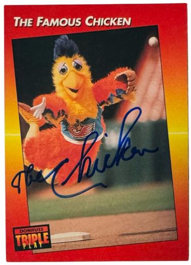 The Famous Chicken Autographed 1992 Donruss Triple Play On Card Auto #138 Padres- COA-Powers Sports Memorabilia