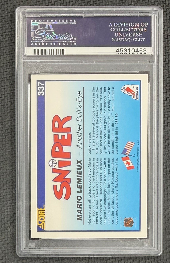 Mario Lemieux 1990 Score Hockey Card #337 Graded PSA 10 Cert #45310453-Powers Sports Memorabilia