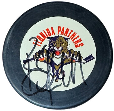 Brian Skrudland Autographed Florida Panthers NHL Logo Puck-COA (86 Stanley Cup Champ)-Powers Sports Memorabilia